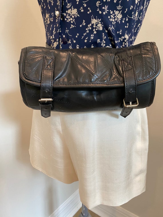 Vintage Diamond Plate Buffalo Leather Black Waist Bag… Gem