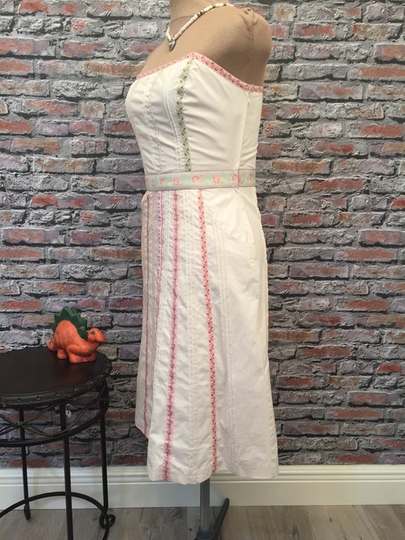 Vintage Blush Pink Cotton Stapless Dress With Flo… - image 3
