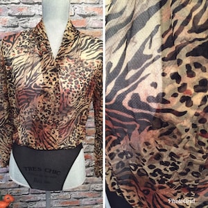 Vintage Leopard Print Long Sleeve Bodysuit Size Small