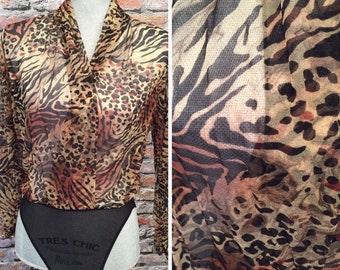 Vintage Leopard Print Long Sleeve Bodysuit Size Small