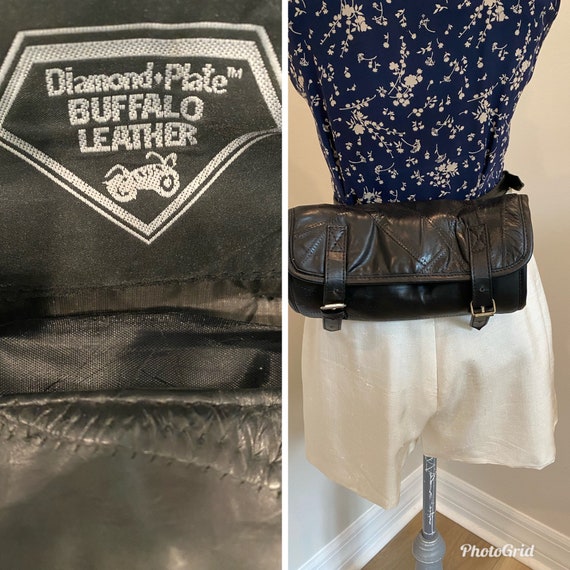 Vintage Diamond Plate Buffalo Leather Black Waist Bag… Gem