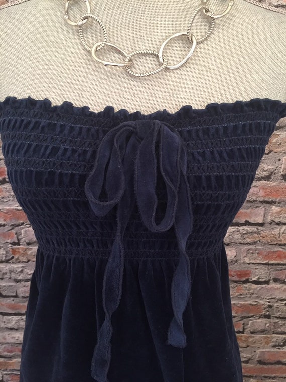 Vintage Navy Blue  Velour Strapless Tunic  Size Sm