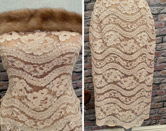 Vintage Lace And Mink Trimmed Bustier Skirt Set Size 4-6