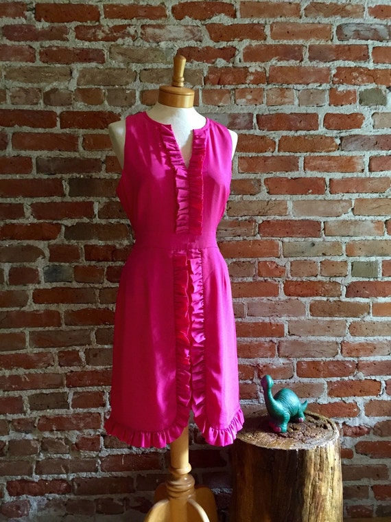 Women's Vintage & Preppy Bright Pink Ruffle Dress - image 3
