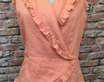 Vintage Salmon Pink Ruffled Wrap Blouse Size 6