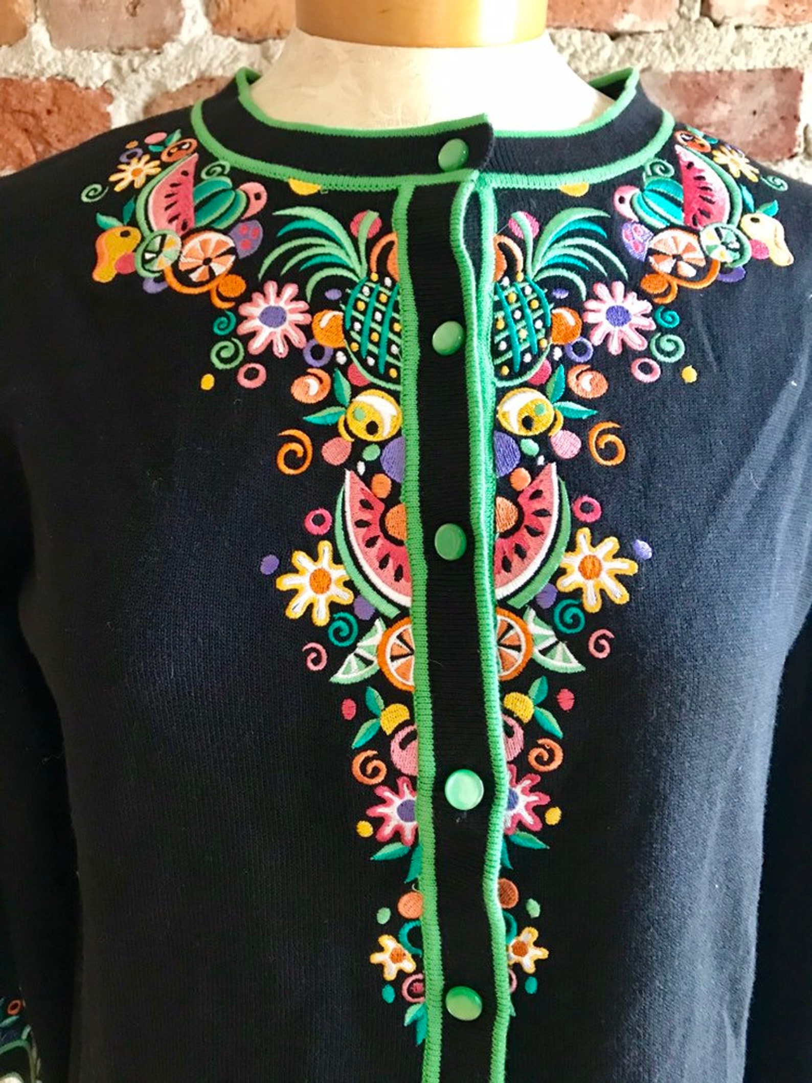 Vintage Bob Mackie Embroidered Floral & Fruit Cardigan | Etsy