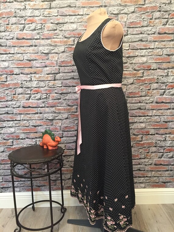 Vintage Black Polka Dot Maxi Dress With Pink Pipi… - image 3