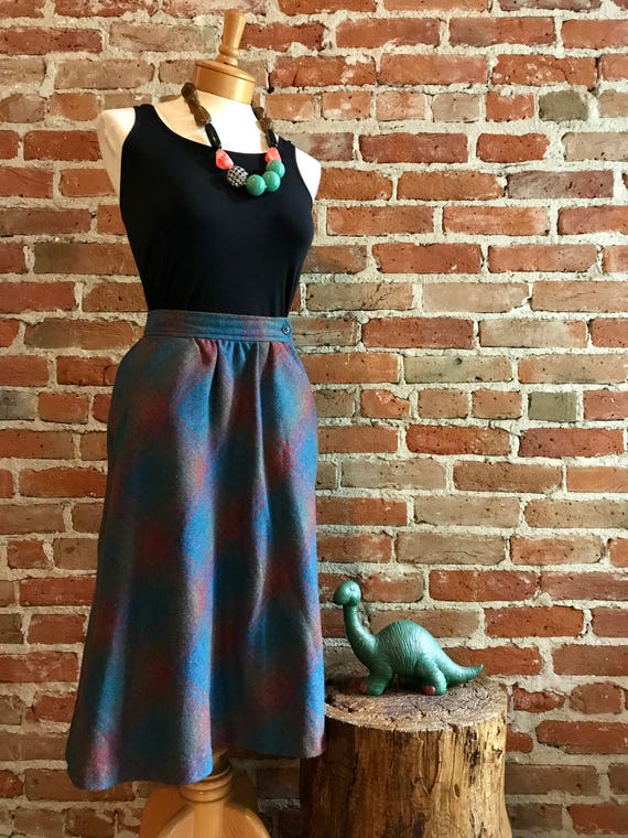 Vintage 1970's Preppy Plaid A-line Wool Skirt, Si… - image 2