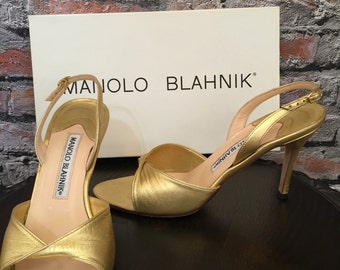 Vintage Manolo Blahnik Metallic Gold Sling Back Sandal 3 Vintage Manolo Blahnik Metallic Gold Sling Back Sandal 3