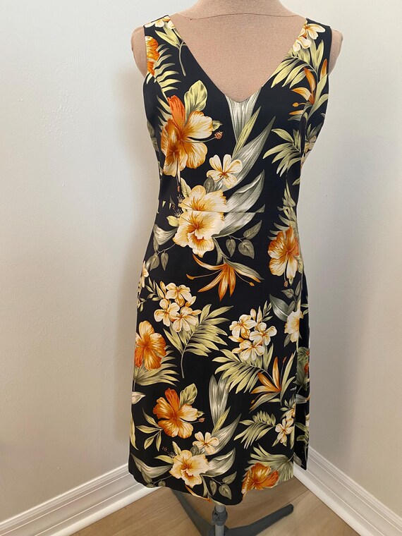 Tommy Bahama, Vintage Stretch Silk Tommy Bahama Tropical Midi A-Line Dress Size 8