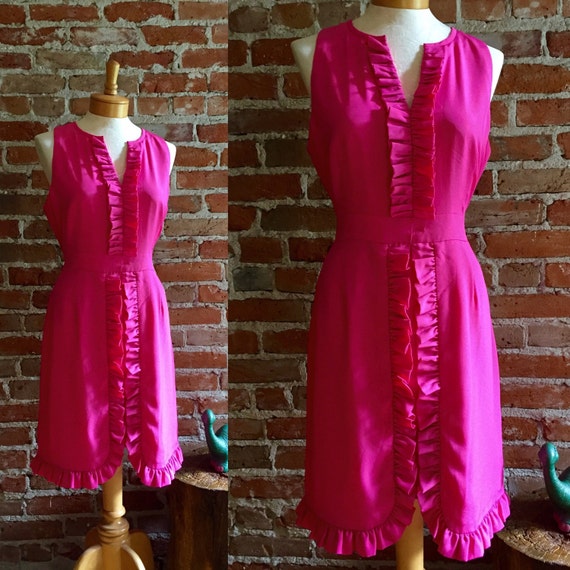 Women's Vintage & Preppy Bright Pink Ruffle Dress - image 1