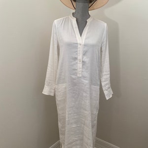 chinese dress ladies Vince Linen-Blend Square-Neck Dress Optic White / 8 main image 0