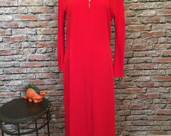 Vintage GENNY Red Bell Bottom Pant Suit With Floor Length Coat   Made  In Italy   Size 42  US 6