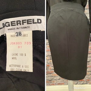 Vintage Lagerfeld High Waist Fitted Black Skirt Made in France Size 38