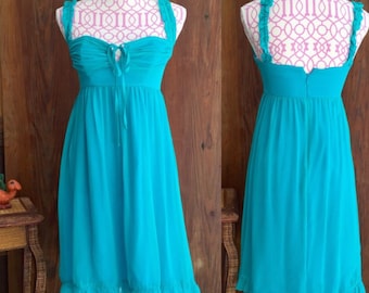 Robe de printemps pour femme vintage Betsey Johnson turquoise en mousseline de soie