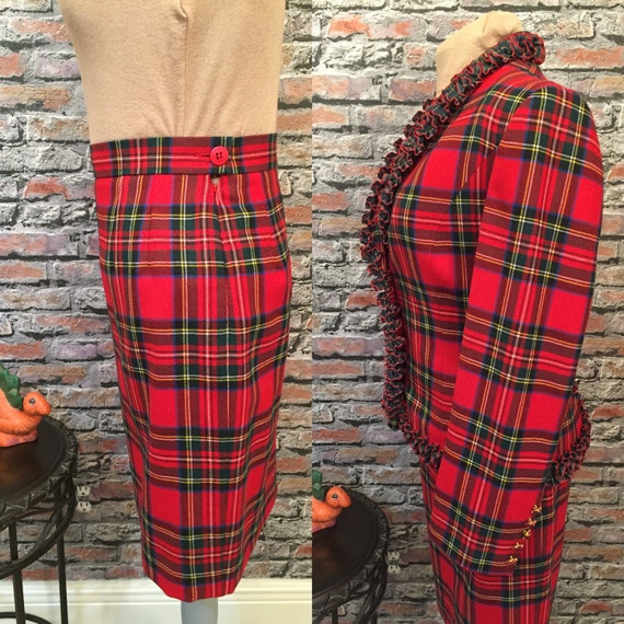 Vintage Givenchy Couture Christmas Red Plaid Skir… - image 3