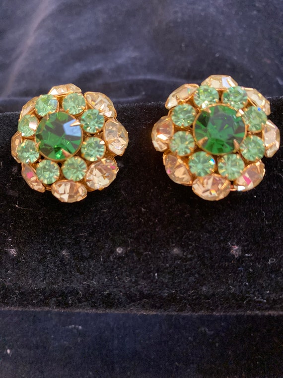 Vintage Judy Lee Earrings Green Stones