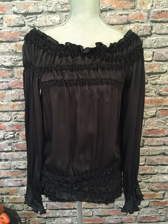 Yves Saint Laurent 1980's Peasant Blouse Black Sil