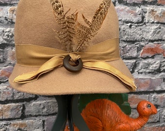 Vintage Camel Color Glenover by Henry Pollak Cloche Felted Wool