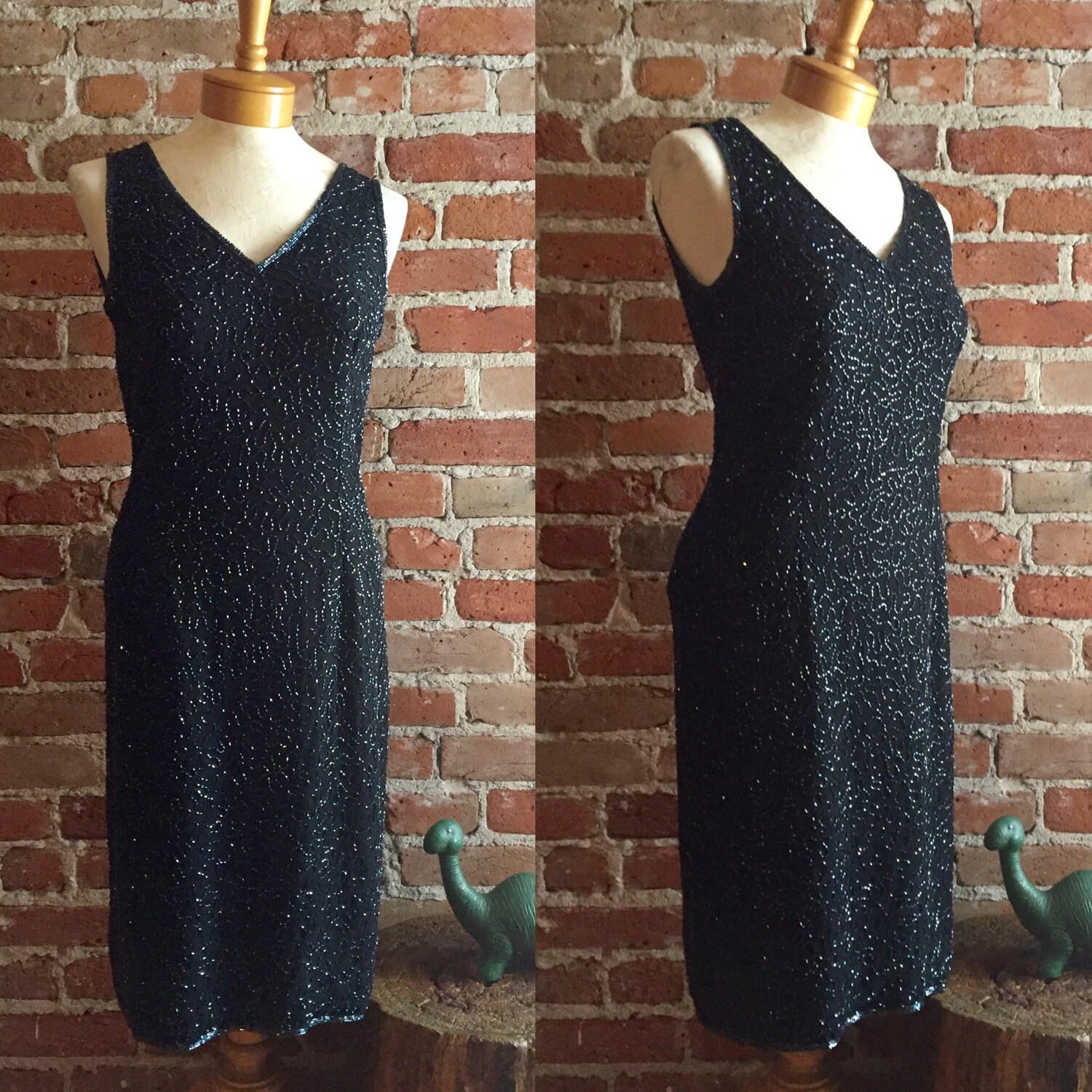 80's Stunning Off-White Sequin Cocktail Formal Dress by Black Tie