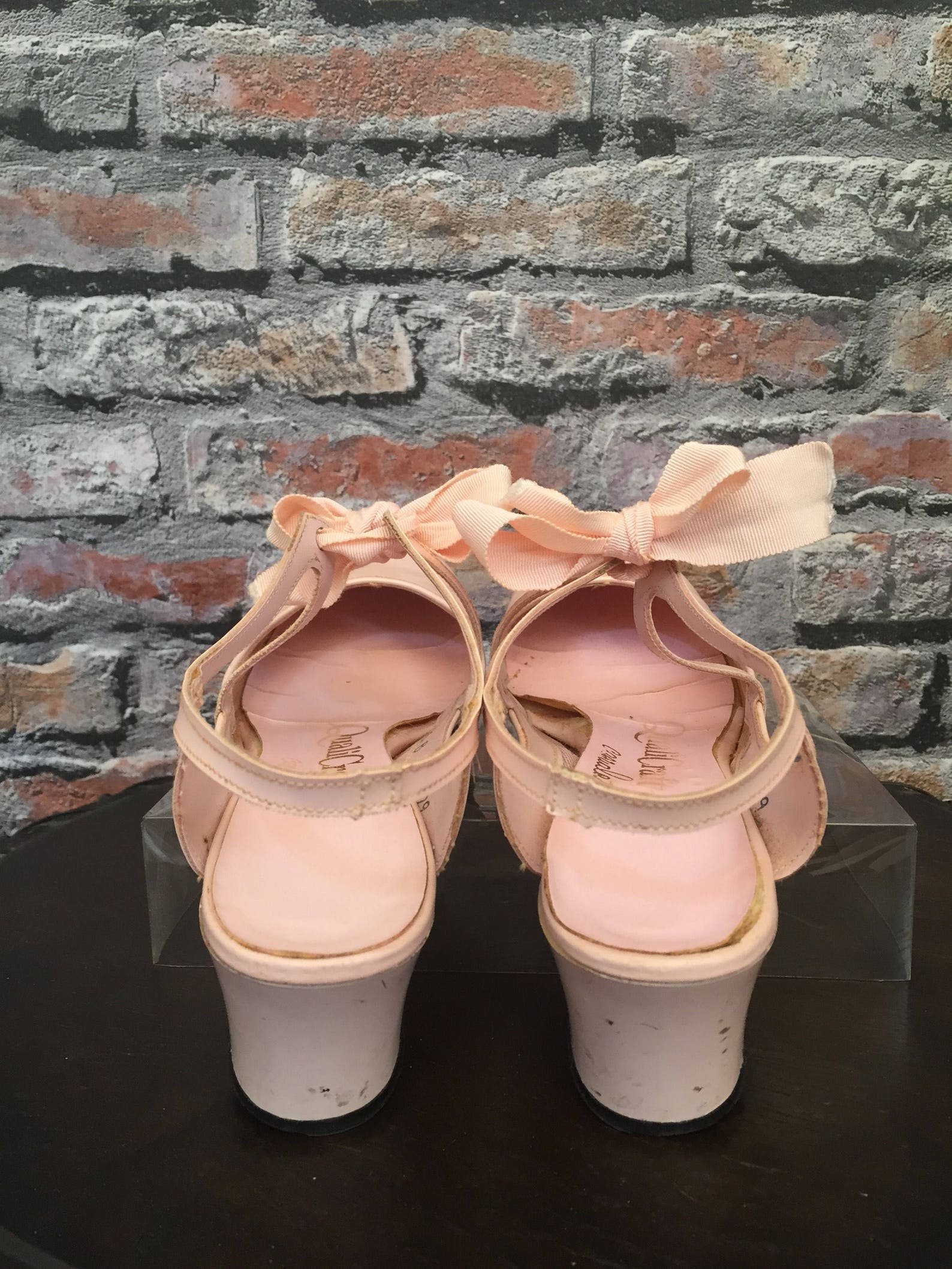 vintage 1970's ballet pink round toe stack heel sling back mary jane's size 5