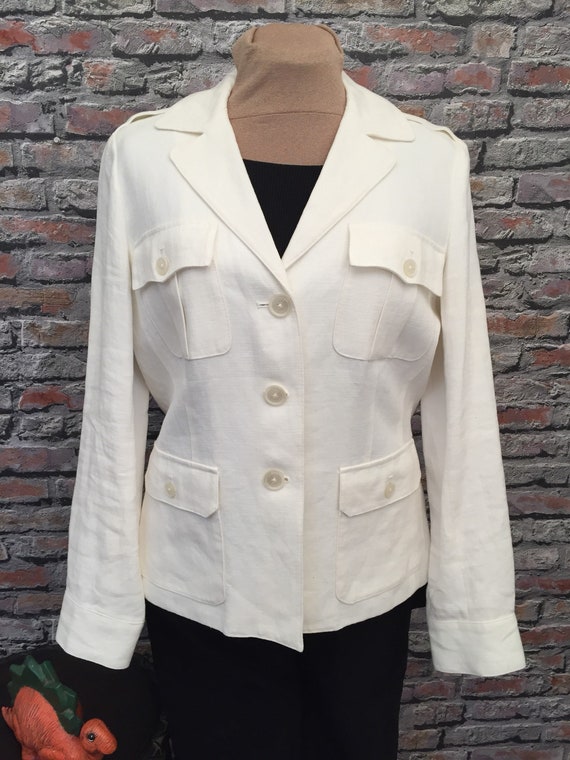 Vintage Ralph Lauren Lauren White Linen Blazer Jacket Size 12