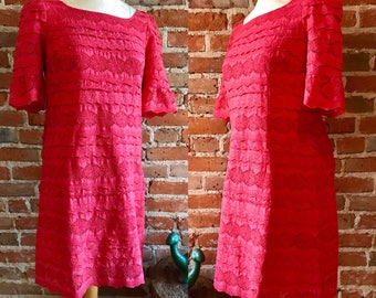 Vintage Moulinette Soeurs Pink Coral Eyelet Day Dress