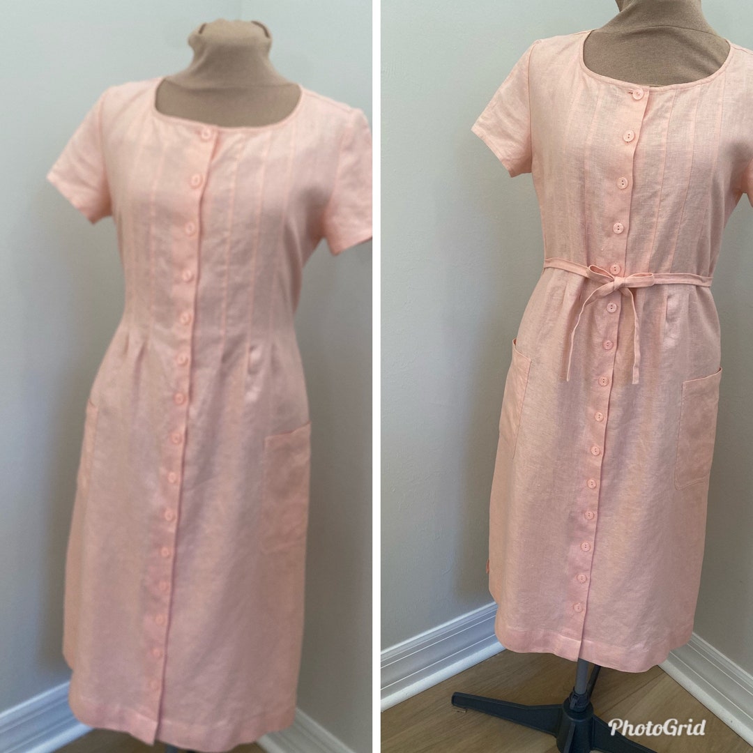 Vintage Mark Fore Strike Peach Linen MIDI Dress Size 10 Etsy