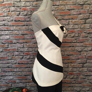 Vintage Mascara Black/Winter White Asymetric Stripe One Shoulder Tunic Size 4-6 image 3