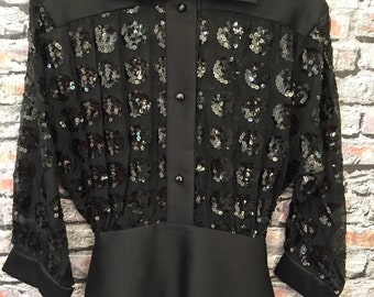 Vintage Courrges Haute Couture Sequined Peplum Blouse    Size  0-2