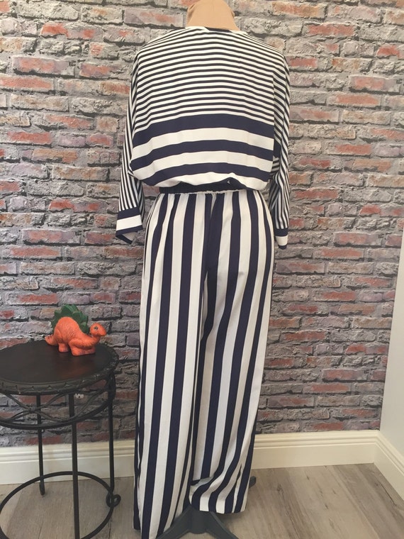 Vintage 1980's Mollie Parnis Navy Blue Striped Ju… - image 2