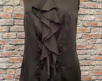 Vintage Black Ruffled Sleeveless Blouse Size Small