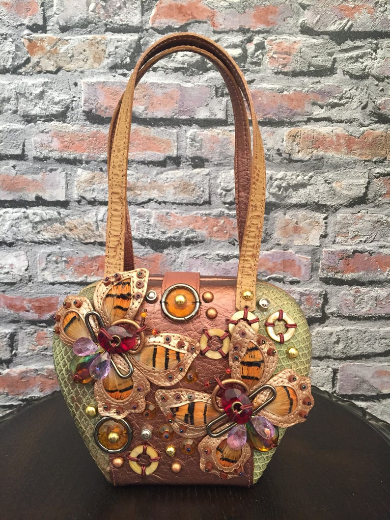 Vintage Yvette Floro Leather Beaded Butterfly Handbag - Etsy