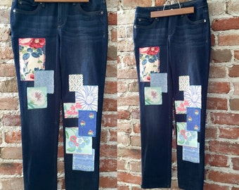 DL 1961 Hand stitched Preppy Patchwork Jeans, Flirty & Feminine, Size 28
