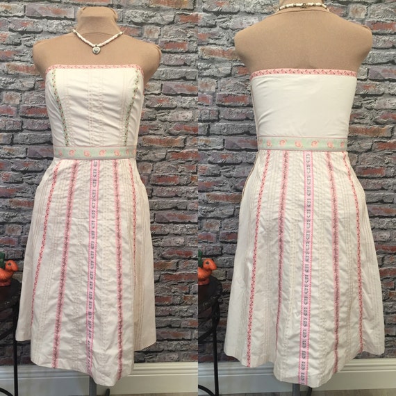 Vintage Blush Pink Cotton Stapless Dress With Flo… - image 1