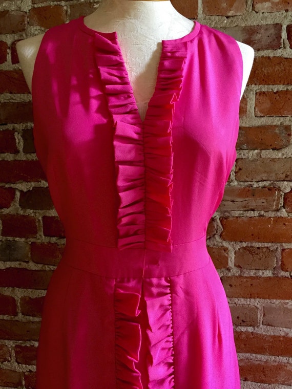 Women's Vintage & Preppy Bright Pink Ruffle Dress - image 4