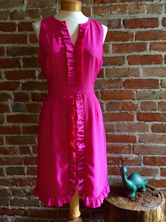 Women's Vintage & Preppy Bright Pink Ruffle Dress - image 2