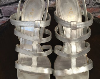 Vintage Petra Firenze Silver Metallic Napa Leather Strappy Sandal  Size 7B