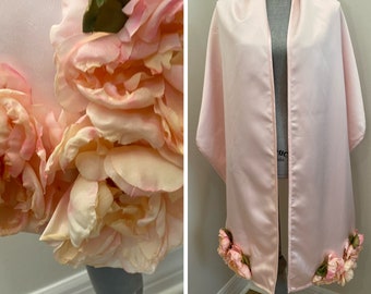 Vintage Pink Satin Shoulder Wrap with Silk flower embellishment