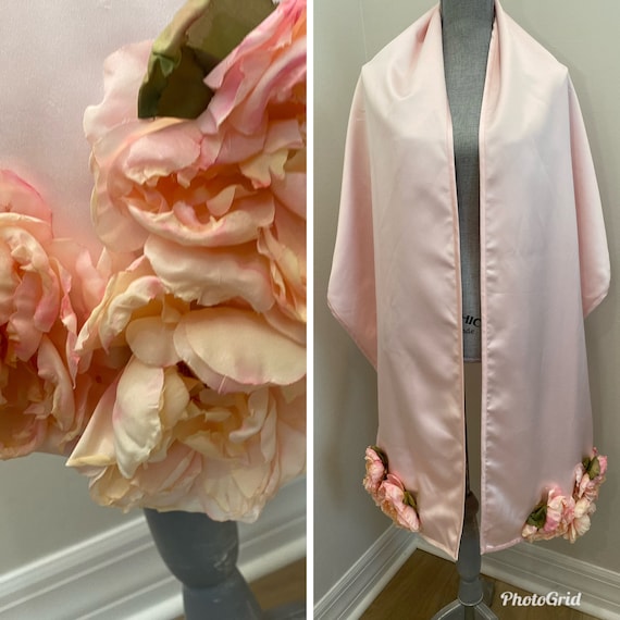 Vintage Pink Satin Shoulder Wrap with Silk flower 