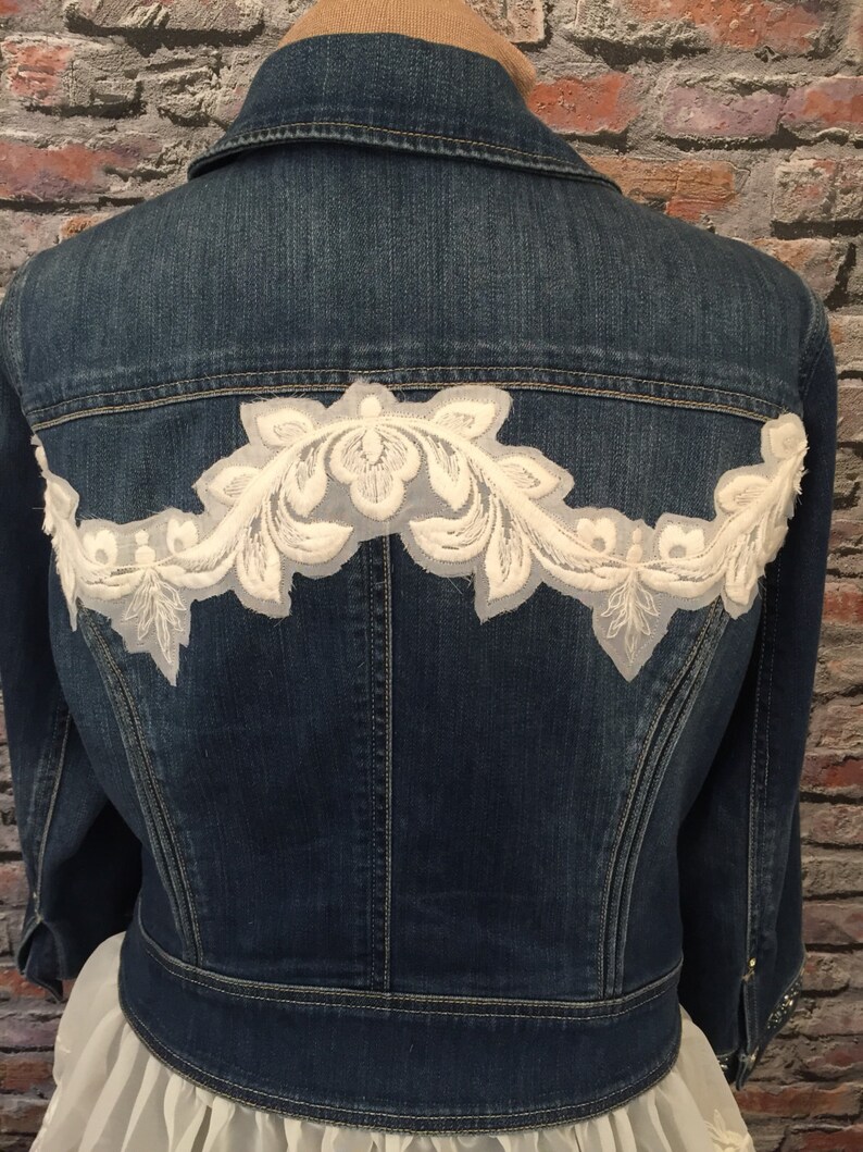 Denim Jacket Embellished With Lace Peplum and Studs Size - Etsy