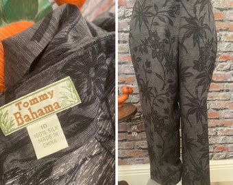 Vintage seda Charcole & Negro Floral Tommy Bahama Capri Pantalones Tamaño 8-10