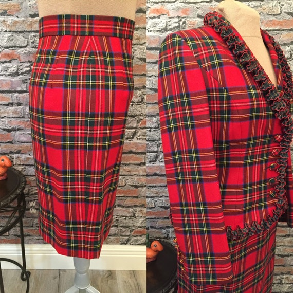 Vintage Givenchy Couture Christmas Red Plaid Skir… - image 4