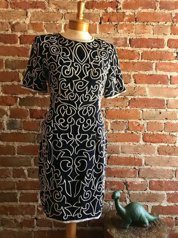 Vintage Stenay 100% Silk Beaded Cocktail Dress, E… - image 2