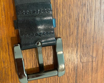 Vintage Burberry Studded Black Leather Belt, Gun Metal