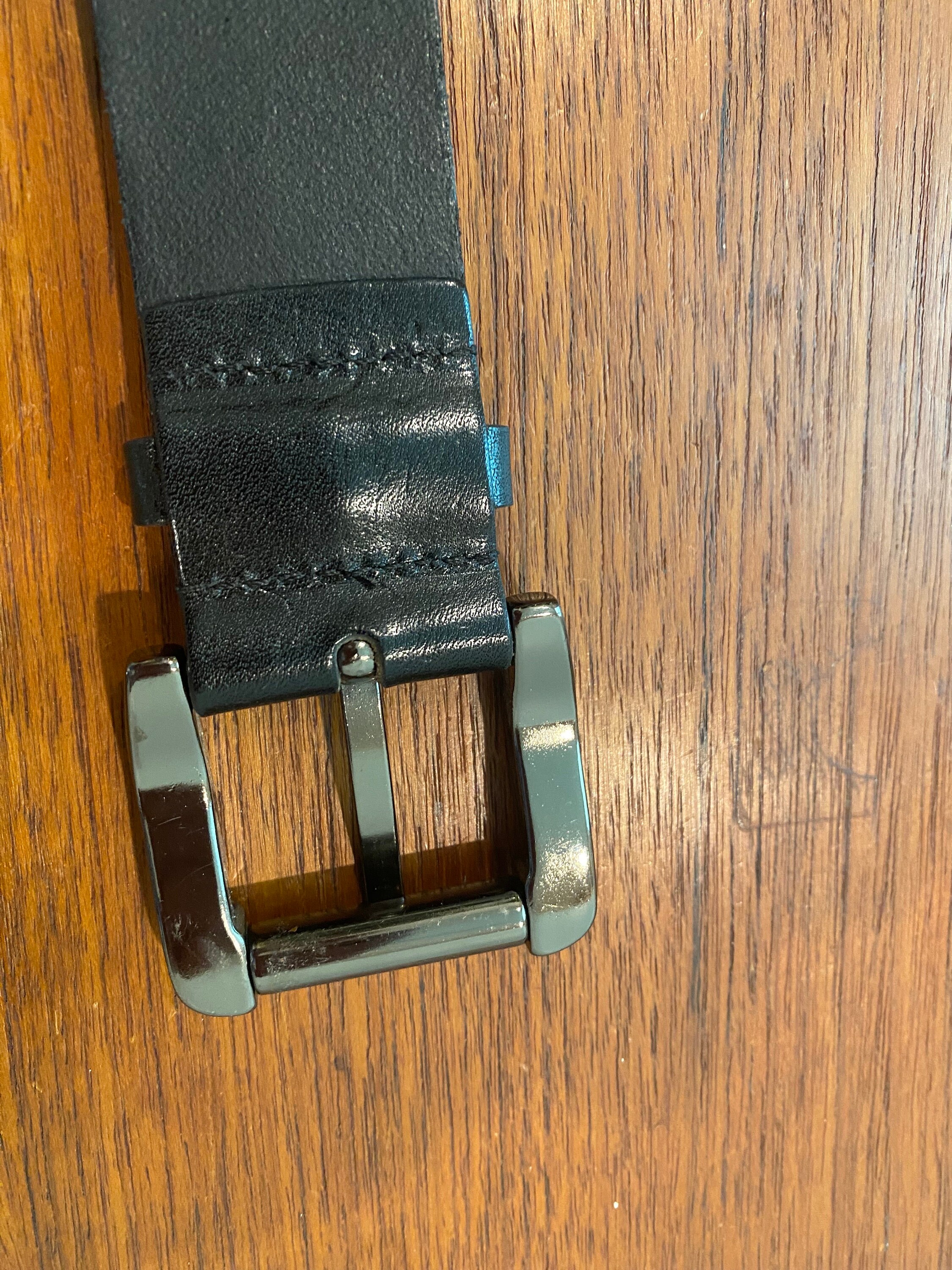 Vintage Burberry Studded Black Leather Belt, Gun Metal Buckle and