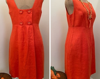 Vintage Talbots Orange Jackie O Linen Cocktail Dress Size 10P