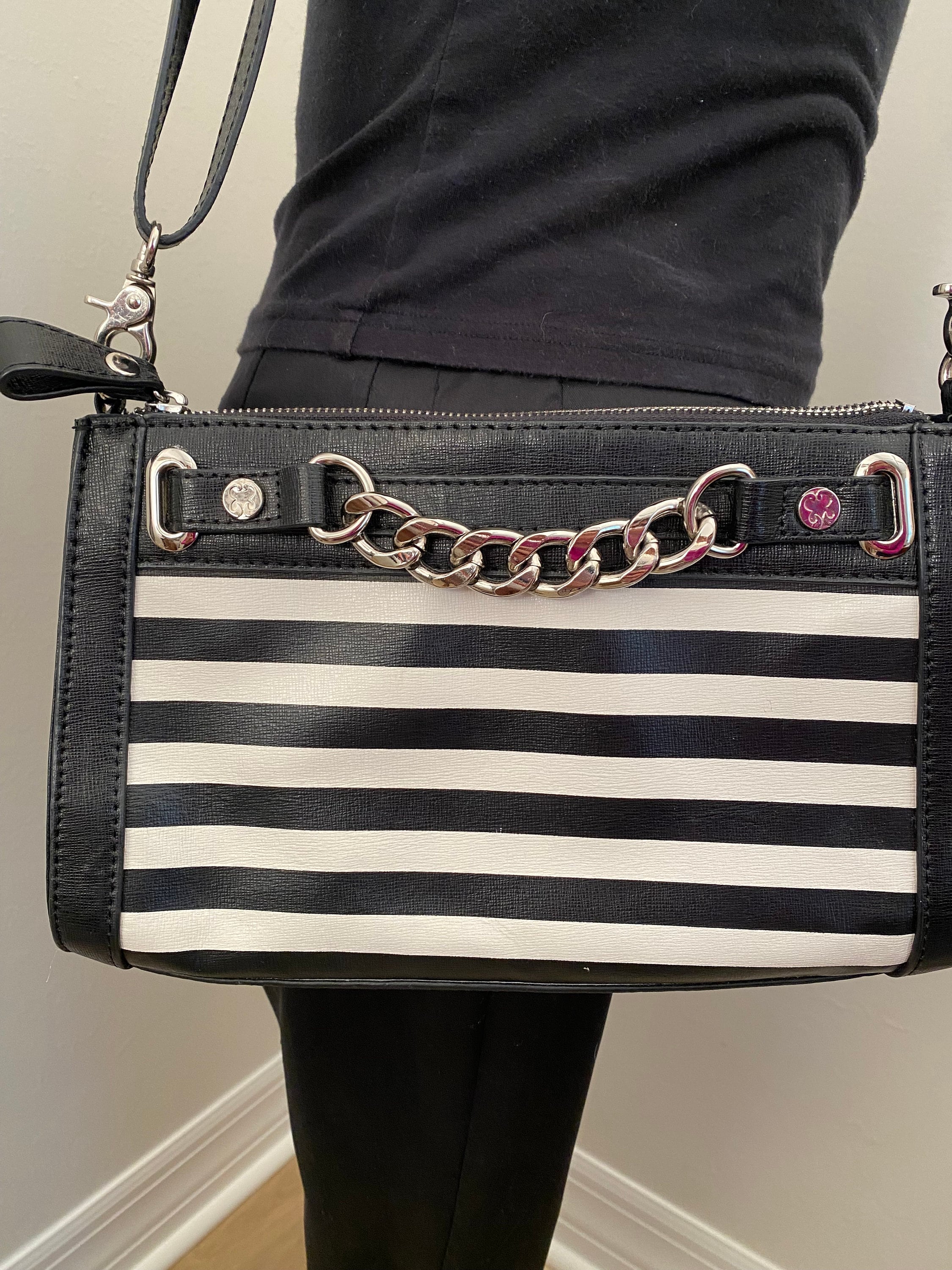 Thick Crossbody Bag Strap, Black and Silver