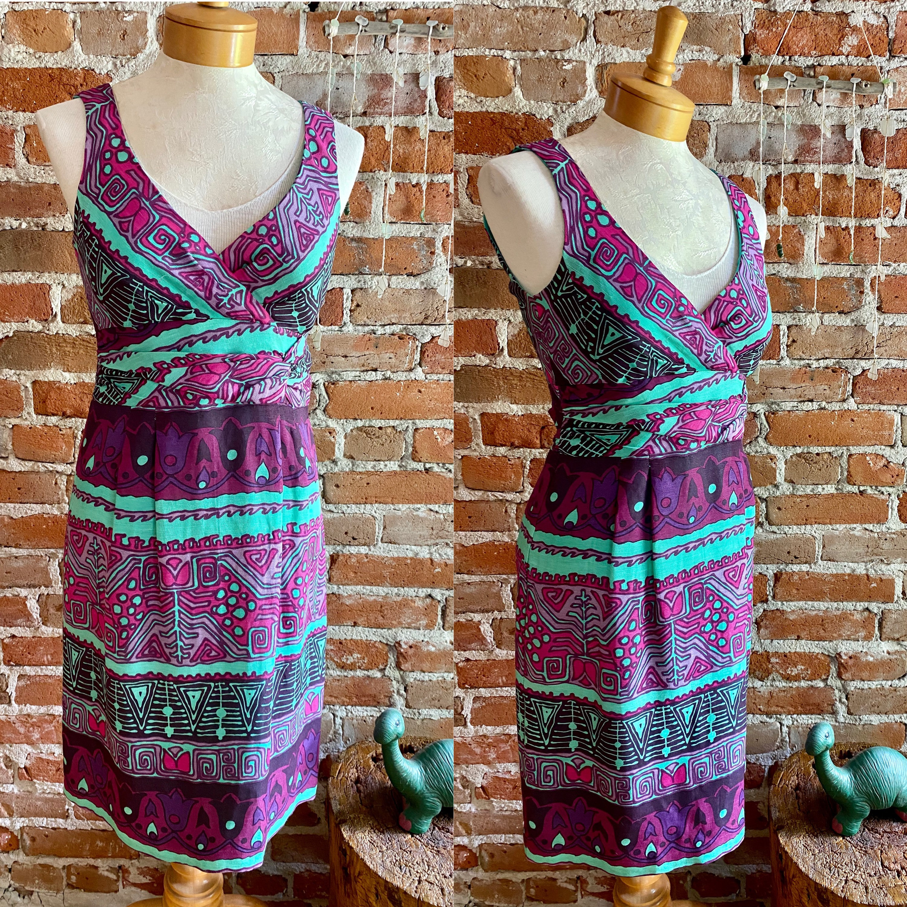 Vintage Nanette Lepore Anthropologie Silk Linen BOHO Preppy Floral Tribal Dress Size 2 Etsy Canada