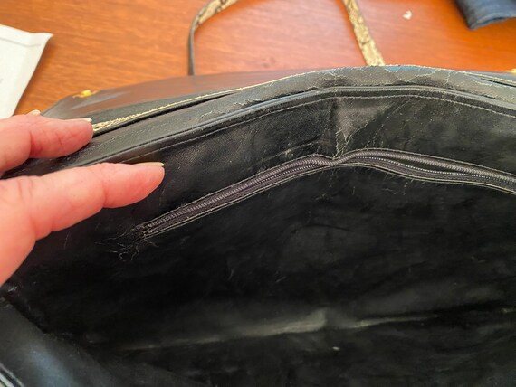 Vintage Black Leather & Snakeskin Envelope Should… - image 8